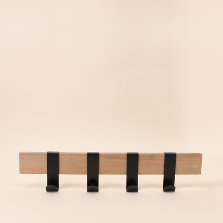 Patère 4 crochets en bois et métal noir 51cm