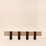 Patère 4 crochets en bois et métal noir 51cm