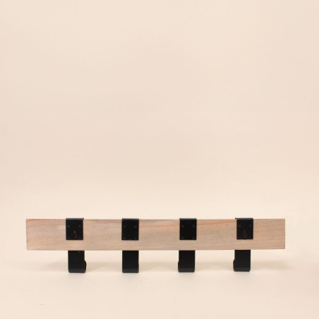 Patère 4 crochets en bois et métal noir 51cm