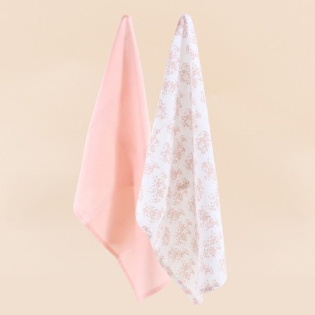 Torchon motifs fleuris blanc, orange