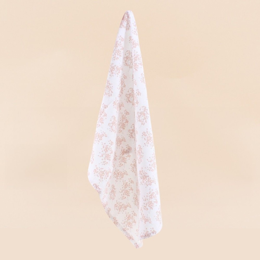 Torchon motifs fleuris blanc, orange