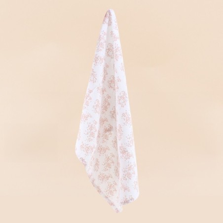 Torchon motifs fleuris blanc, orange