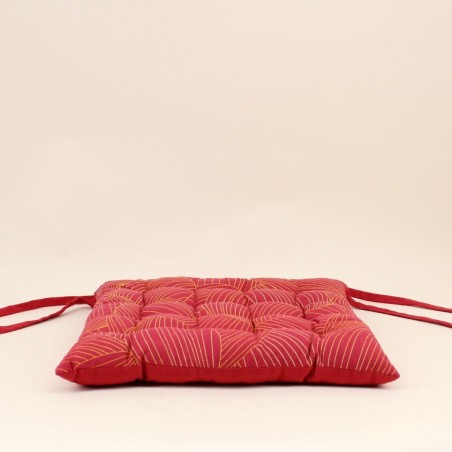 Galette de chaise rouge motifs feuillage 40cm