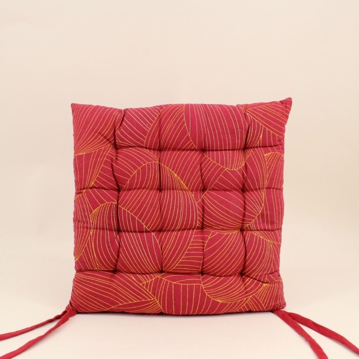 Galette de chaise rouge motifs feuillage 40cm