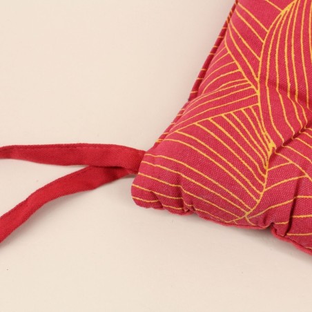 Galette de chaise rouge motifs feuillage 40cm