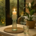 Bougeoir en verre strié vert 23cm | Hashtag Déco