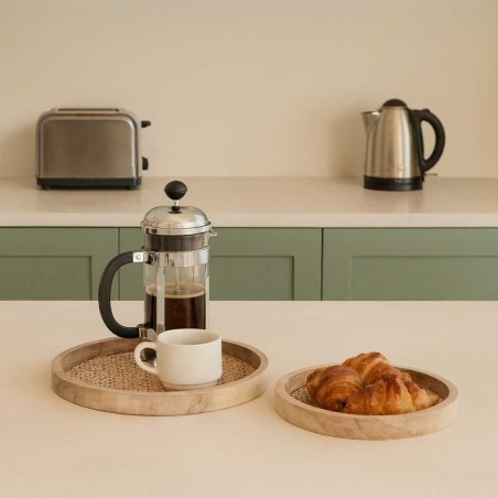 Plateau rond en cannage beige 24cm | Hashtag Déco