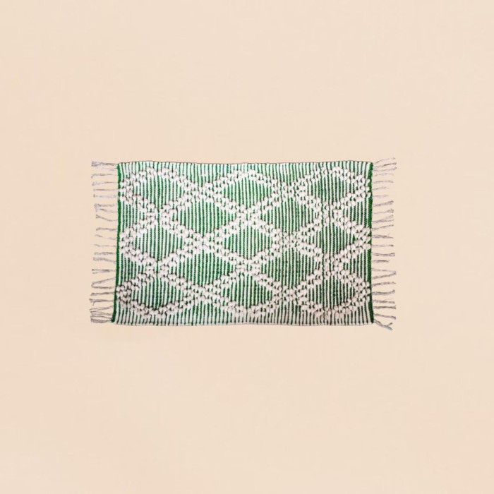 Tapis berbère blanc bleu à franges 60x90 cm | Hashtag Déco