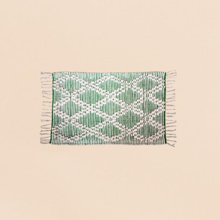 Tapis berbère blanc bleu à franges 60x90 cm | Hashtag Déco