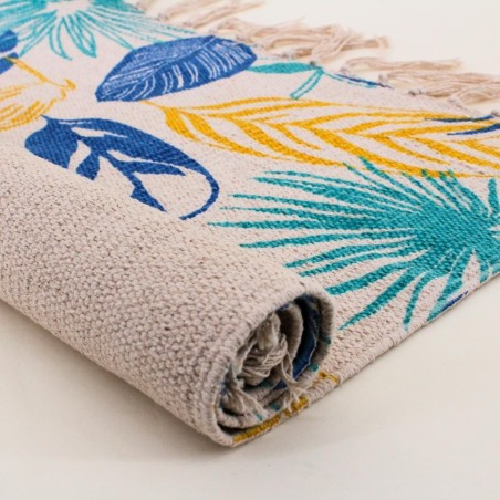 Tapis à franges tropical en tissu vert 60x90cm | Hashtag Déco