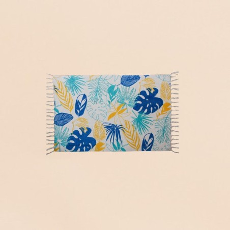 Tapis à franges tropical en tissu vert 60x90cm | Hashtag Déco