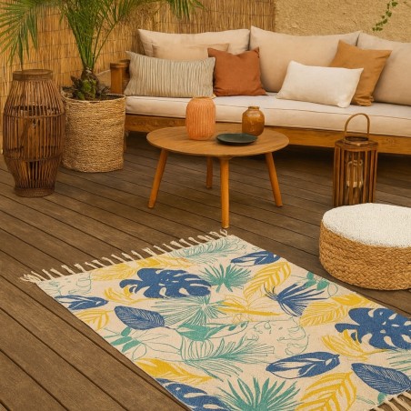 Tapis à franges tropical en tissu vert 60x90cm | Hashtag Déco