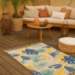 Tapis à franges tropical en tissu vert 60x90cm | Hashtag Déco
