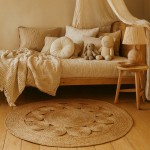 Tapis en jute rond fleur 100cm naturel | Hashtag Déco