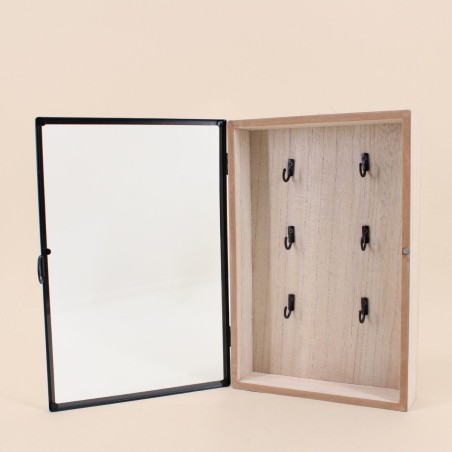 Boite à clés vitrée bois blanc 30x20cm | Hashtag Déco
