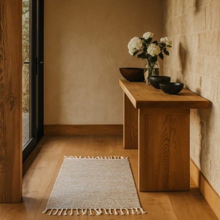 Tapis en coton beige à franges 60x90cm | Hashtag Déco