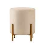 Pouf en velours beige rond, pieds dorés | Hashtag Déco