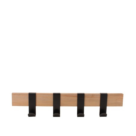 Patère 4 crochets en bois et métal noir 51cm