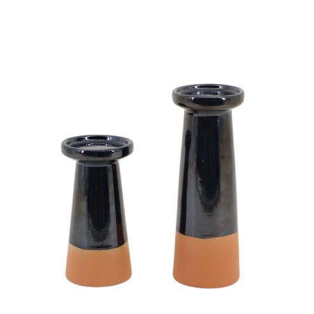 Set de 2 bougeoirs coniques noir et terracotta | Hashtag Déco