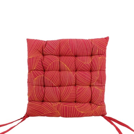 Galette de chaise rouge motifs feuillage 40cm