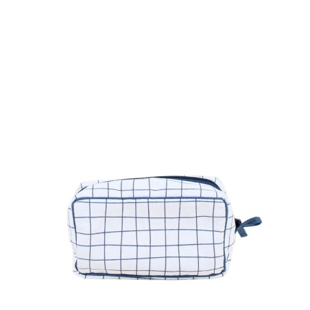 Trousse de toilette coton quadrillage bleu 24x13cm | Hashtag Déco