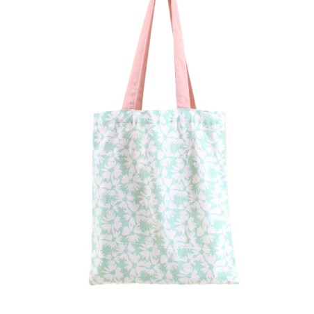 Tote bag coton fleurs vert et blanc 35x30cm | Hashtag Déco