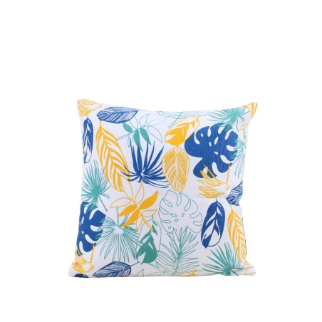 Coussin blanc motifs tropicaux en tissu 40x40cm | Hashtag Déco