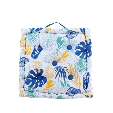 Coussin de sol blanc motifs tropical coton | Hashtag Déco