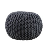Pouf rond tricot gris 40x30cm pour salon | Hashtag Déco