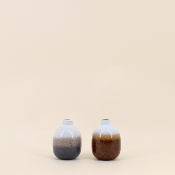 Set de 2 vases émail gris marron 10cm | Hashtag Déco