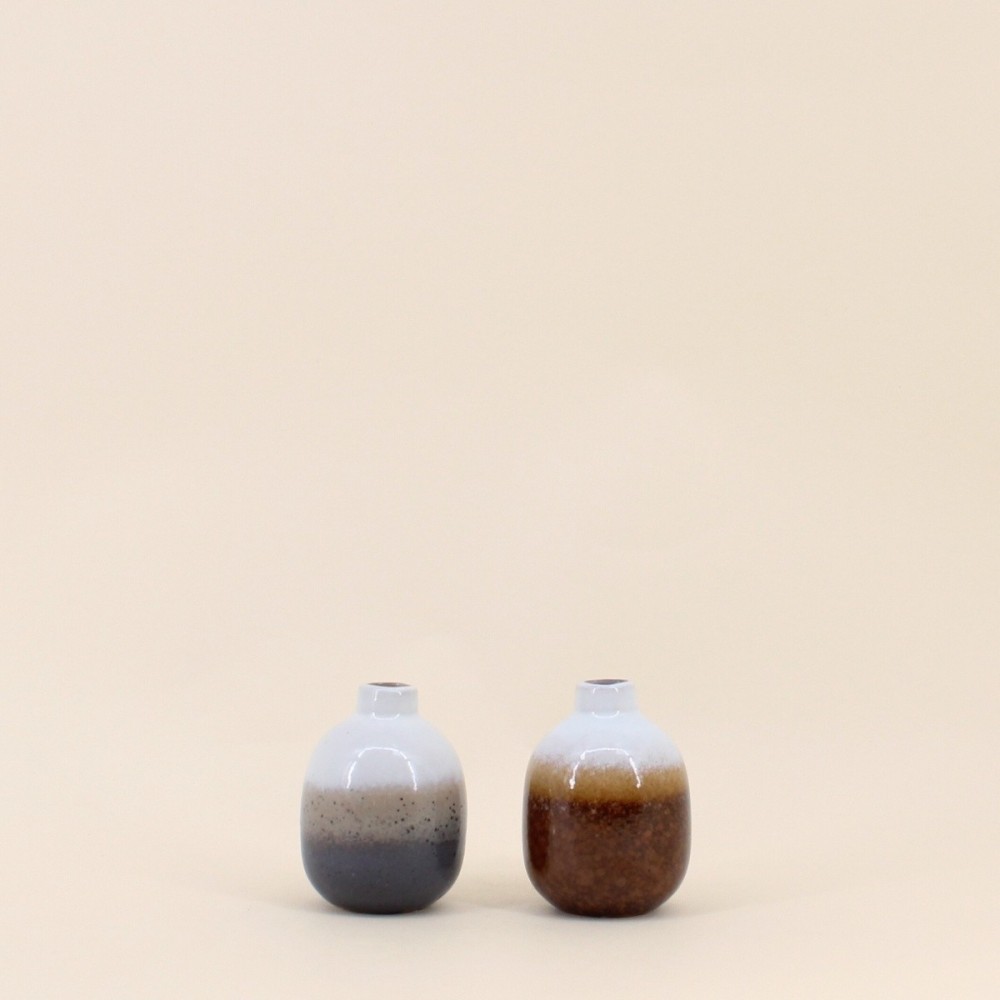 Set de 2 vases émail gris marron 10cm | Hashtag Déco