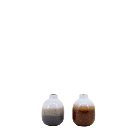 Set de 2 vases émail gris marron 10cm | Hashtag Déco