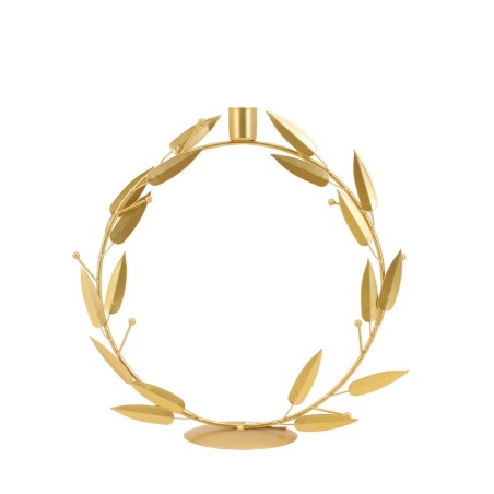 Bougeoir rond 30cm feuilles dorées métal | Hashtag Déco