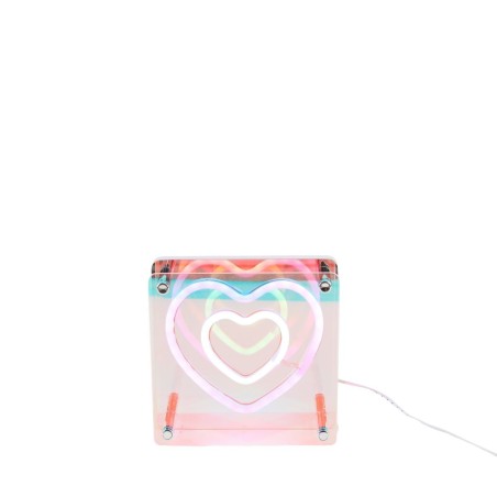 Cadre néon double coeur coloré 15x15cm