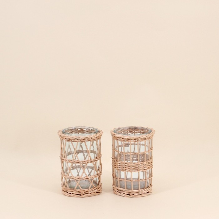 Set de 2 photophores rotin naturel 15cm | Hashtag Déco