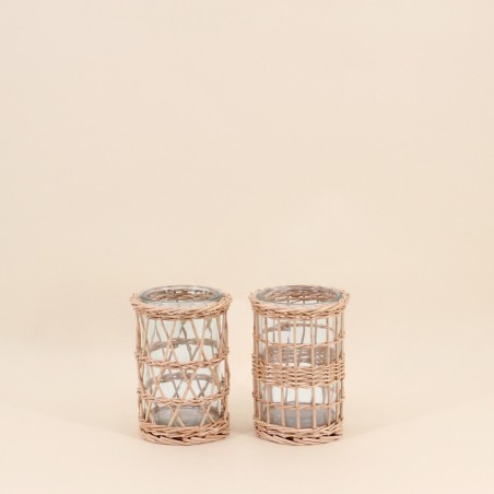 Set de 2 photophores rotin naturel 15cm | Hashtag Déco