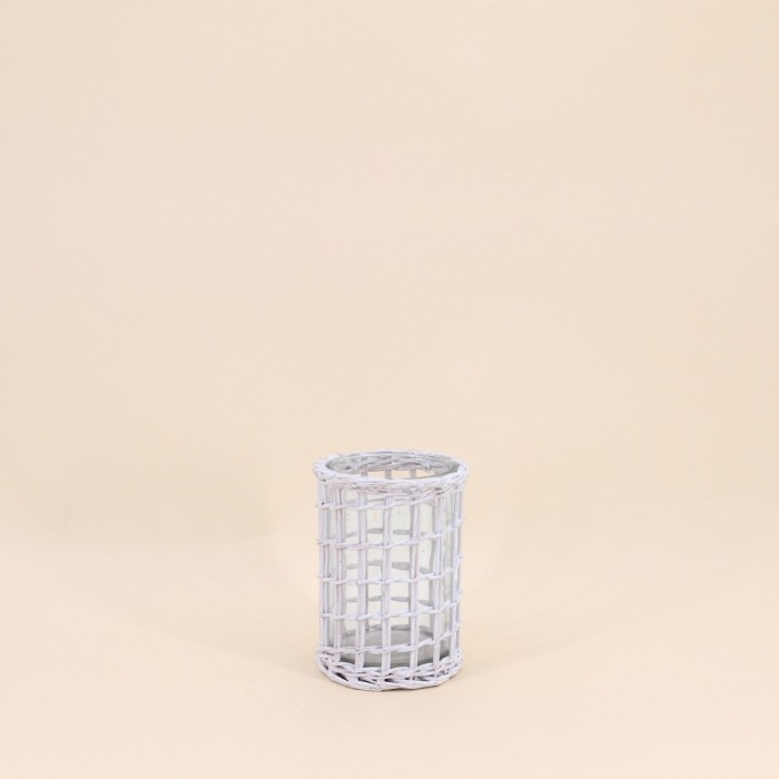 Photophore en rotin blanc 15cm élégant et naturel | Hashtag Déco