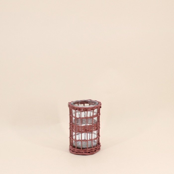 Photophore en rotin orange 15cm pour votre intérieur | Hashtag Déco
