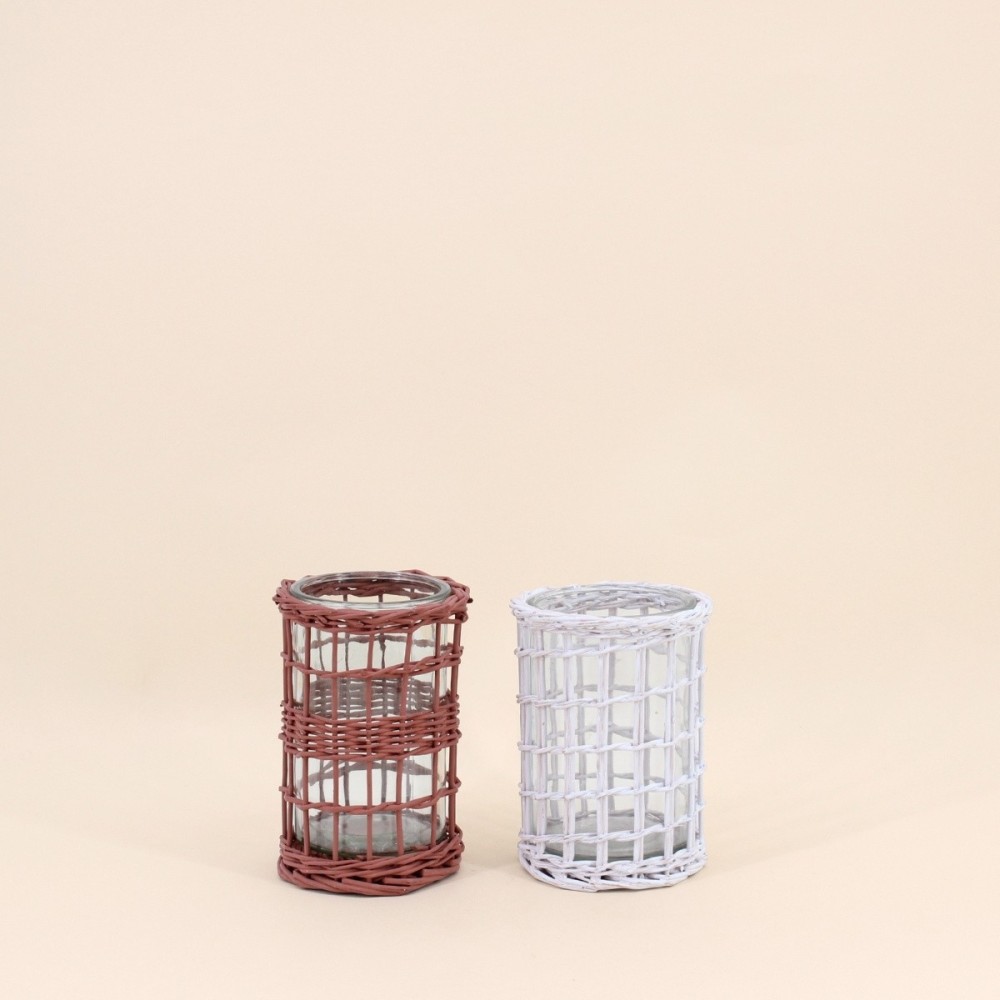 Set de 2 photophores rotin coloré 15cm | Hashtag Déco