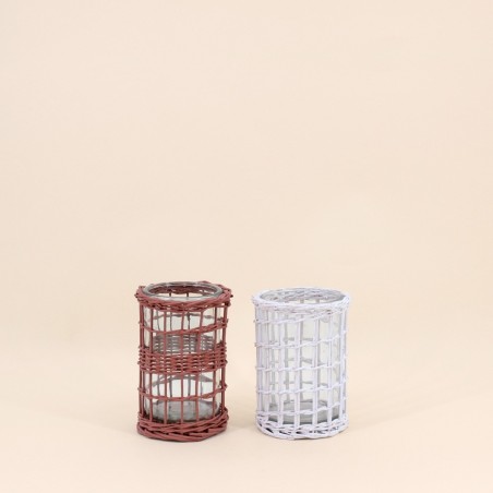 Set de 2 photophores rotin coloré 15cm | Hashtag Déco