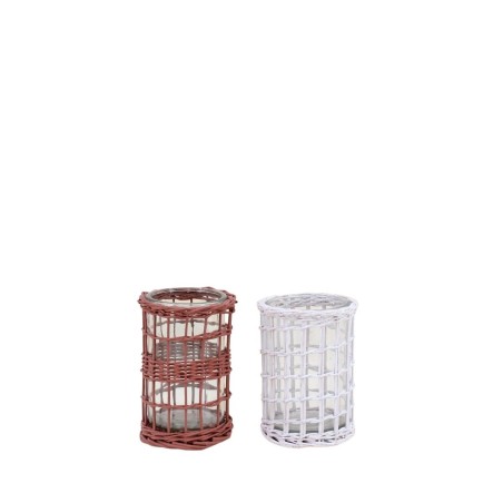 Set de 2 photophores rotin coloré 15cm | Hashtag Déco