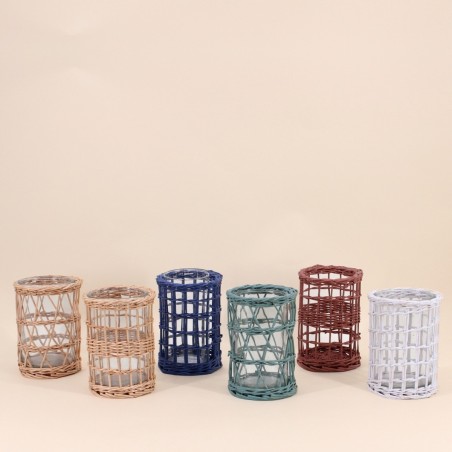 Set de 2 photophores rotin coloré 15cm | Hashtag Déco