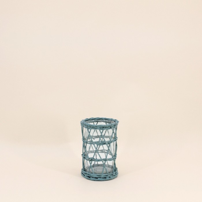Photophore en rotin vert 15cm unique | Hashtag Déco