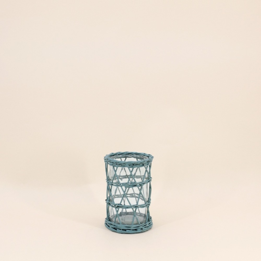 Photophore en rotin vert 15cm unique | Hashtag Déco