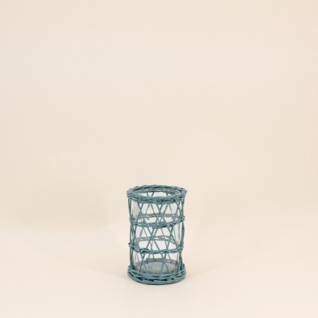 Photophore en rotin vert 15cm unique | Hashtag Déco