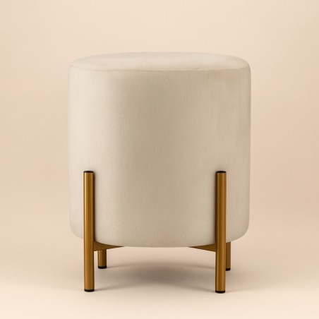 Pouf en velours beige rond, pieds dorés | Hashtag Déco