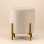 Pouf en velours beige rond, pieds dorés | Hashtag Déco