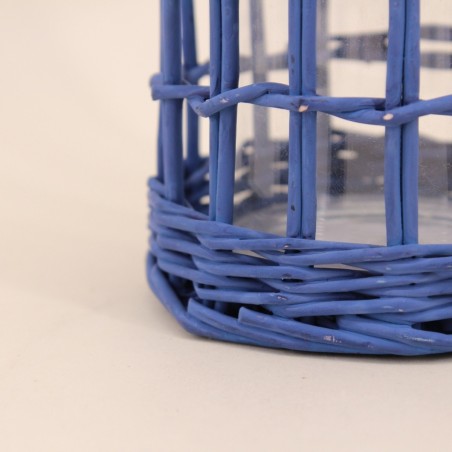 Photophore en rotin bleu 15cm élégant | Hashtag Déco