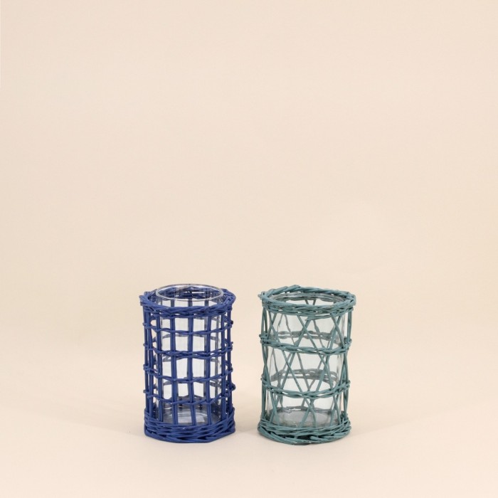 Set de 2 photophores rotin coloré 15cm | Hashtag Déco