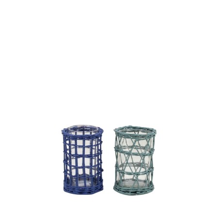 Set de 2 photophores rotin coloré 15cm | Hashtag Déco